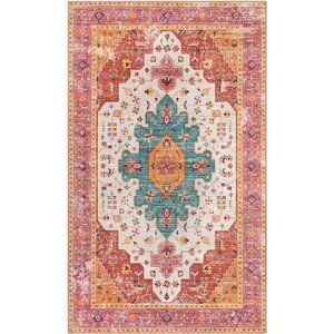 UltraThin Washable Vintage Area Rug Boho NonSlip Non-Shedding Oriental Medallion